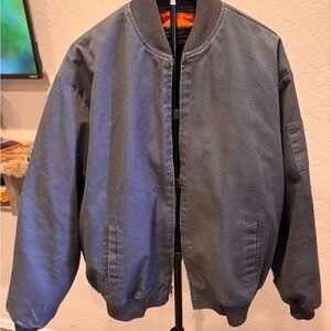 Cintas XXL Men's Grey Bomber Jacket - Classic Casual Coat with Removable Lining